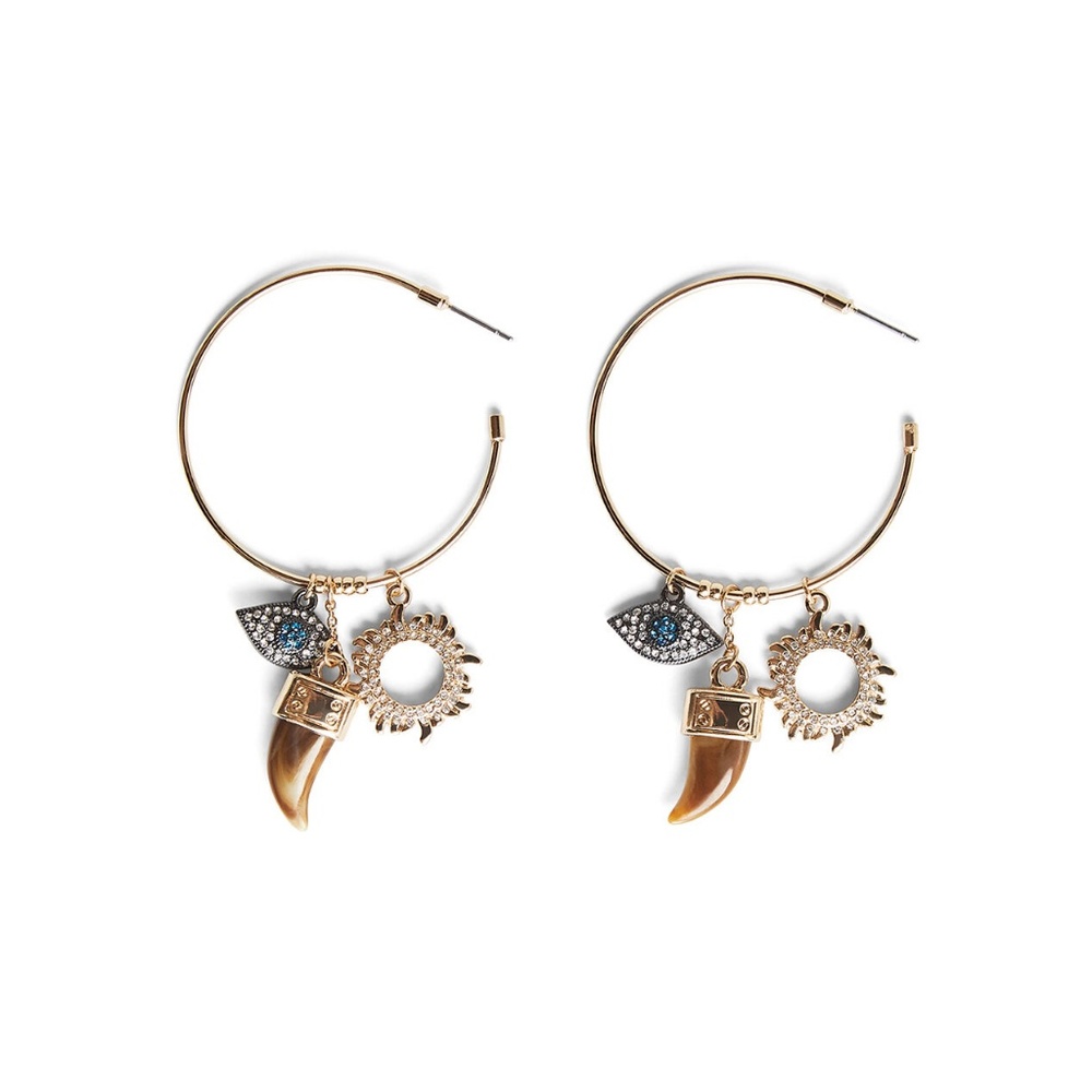 BCBGMaxAzria Triple Charm Gold Hoop Earrings
